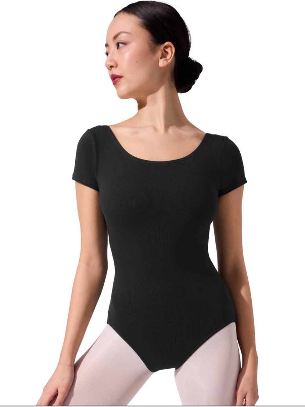 Capezio Black Short-Sleeve Scoop Neck Bodysuit